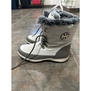 Totes Avery Grey White Faux Fur Trim Winter Snow Boots Womens 10 Medium Zipper